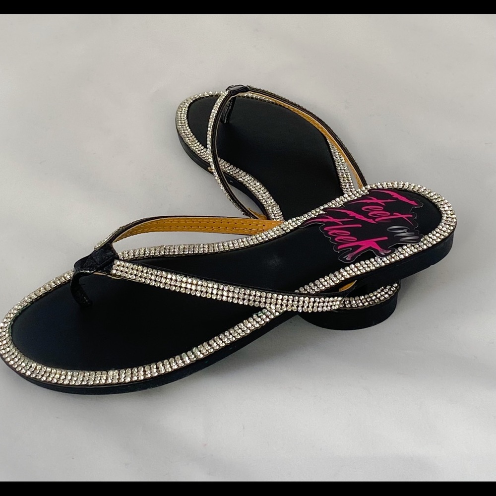 HONEY - BLACK AND DIAMOND-BLING FLIP FLOP FLAT